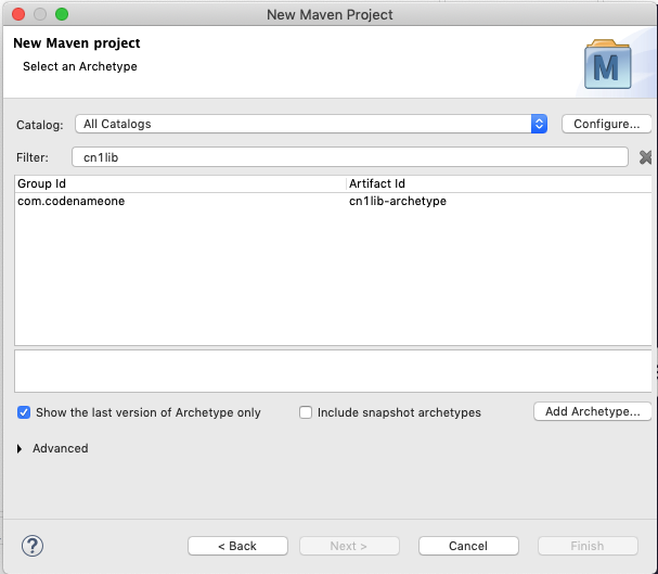 eclipse new maven project cn1lib